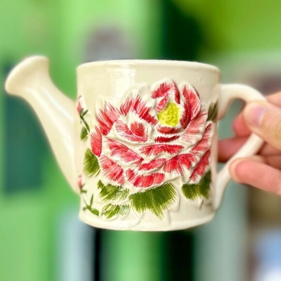 Vintage Floral Watering Can Planter Vase Home Decor Ceramic Accent Display Art - Picture 1 of 9